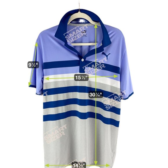 Puma Mens Striped Polo Shirt Blue & Gray Size M Short Sleeve Logo Golf Casual - Picture 4 of 9